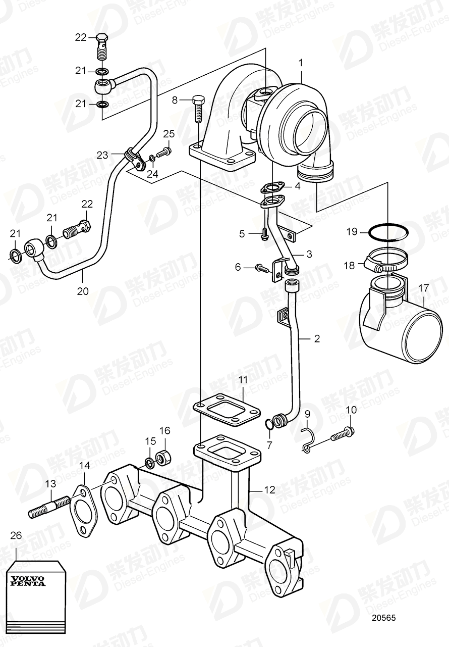 volvo penta Oil line 20708833 Drawing